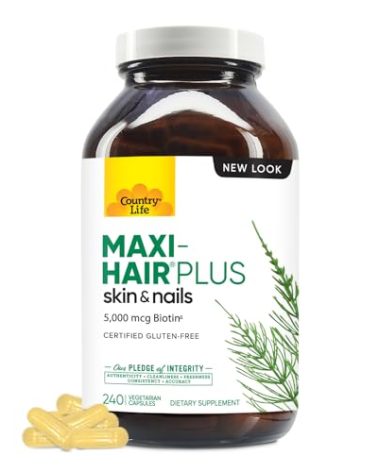 Country Life, Maxi-Hair Plus Biotin, Supports Healthy Hair, Skin and Nails, Daily Supplement, 240 ct