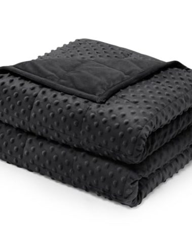 Wemore Minky Dot Weighted Blanket for Adults King Size 15 lbs, Soft Cozy Heavy Blanket for Bed and Couch, Breathable Blanket for All-Season with Glass Beads, Black 80 x 87 inches