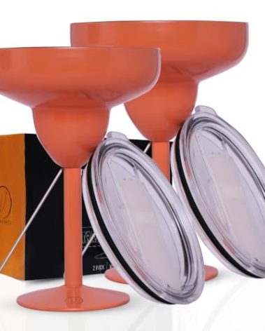 Stainless Steel Insulated Margarita Glasses with Lid, Break-Resistant Vacuum Sealed Margarita Tumbler Ideal for Mother's Day Gift (Dust Orange, Pack of 2)