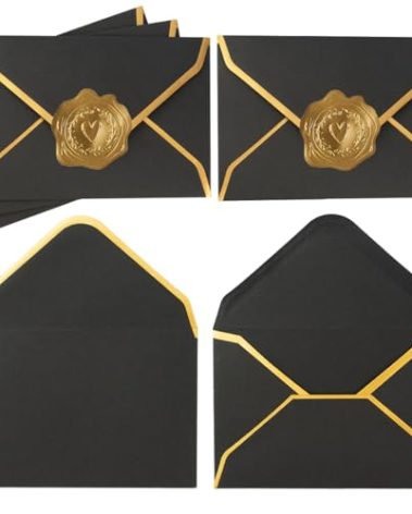 100 Pieces Mini Gift Card Envelopes Colorful V Flap Small Envelopes with Gold Border for Blank Note Cards, Business Gift Cards (Black, 4 x 2.7 Inches)