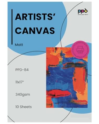 PPD Printable Fabric Sheets, Canvas Paper for Inkjet Printer, 11 x 17" Photo Fabric Printer Sheets, Print On 100% Real Cotton, Matte Finish, No Watermark, 340 gsm 125 lbs (10 Sheets)