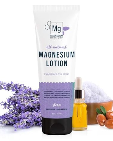 Lavender Scented Melatonin Magnesium Lotion for Sleep | 250 mg Zechstein Magnesium & 3 mg Melatonin per Teaspoon | 6 oz Bottle of Lavender Lotion | Relaxing Aromatherapy | Proudly Made in America