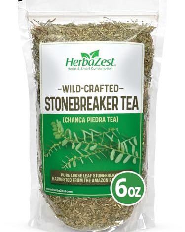 HerbaZest Stonebreaker Chanca Piedra Tea – 6oz (170g) – Pure Quality Loose Leaves & Stems, Wild Crafted from the Amazon (Stone Breaker Tea)