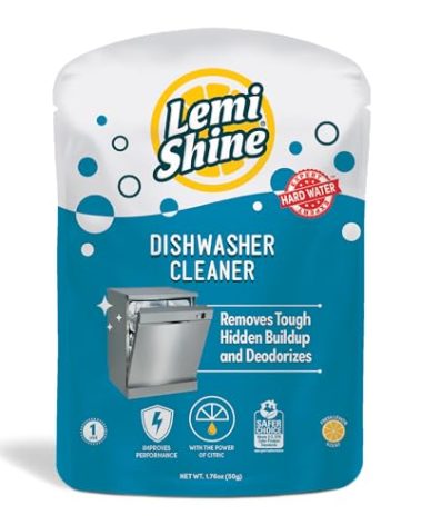 Lemi Shine Natural Dishwasher Cleaner - Hard Water Citric Acid Cleaning Powder - Lemon Scented Eco-Friendly Dishwasher Cleaner & Deodorizer - 1.76 oz