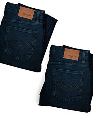 Urban Star Mens Jeans Relaxed Fit 2-Pack – Straight Leg Stretch Jeans for Men – Ultimate Comfort Superflex Pants Dark Blue Bundle 34W x 30L