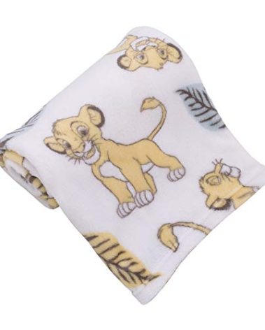 Disney Lion King Super Soft White, Yellow, Green Simba Leaves French Fiber Baby Blanket, White, Green, Yellow (4142501P)