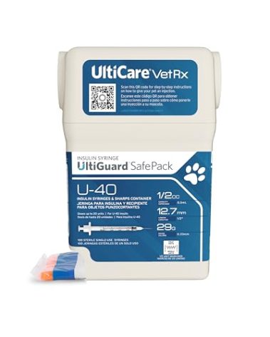 UltiCare VetRx U-40 UltiGuard Safe Pack Pet Insulin Syringes 1/2cc, 29G x 1/2", 100 ct (With 1/2 Unit Markings)