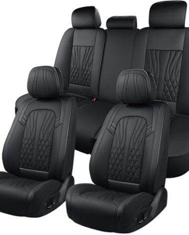 MINGBRON Leather Seat Covers,Car Seat Protector Waterproof,Seat Covers Full Set, Car Seat Protectors 5 Seats,Automotive Seat Covers Fit for Most Cars Black