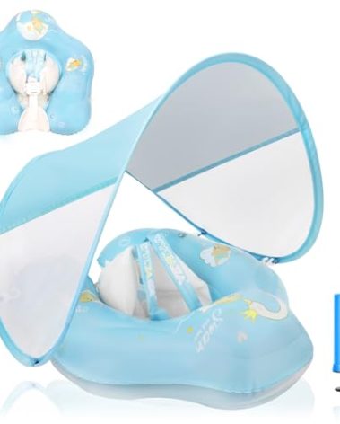 Loowarts Baby Pool Float with Canopy and Safety Seat,Infant Swim Float & Pool Float & Baby Water Float & Swimming Floats UPF50+ UV Protection for Kids from 6 to 36 Months.