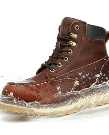 SAFETY LOONG Moc Toe Waterproof Soft Toe Work Boots for Men, Comfortable Full Grain Leather Non Slip Wedge Outsole Construction 6" Workboots 9.5