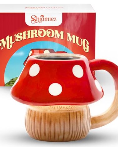 Mushroom Mug 12oz - Cute Ceramic Mushroom Cup for Coffee Tea and Mushroom Gifts - Cool Cottagecore Aesthetic Kawaii Unique Fun Funky Novelty Hippie Fungi Toadstool Silly Plant Mushroom Stuff Decor
