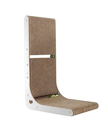 SMARTBEAN Cardboard Cat Scratcher, Vertical Cat Scratching Board, 23.6 Inch L-Shape Cat Scratch Pads with Built-in Catnip Toy Balls, Wall-Mount Cat Scratchers for Indoor Cats