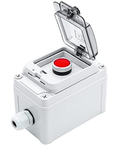 OELFFOW IP67 Button Switch Outdoor Waterproof Box Red Self-Locking Junction Box Button with Protective Cover Anti-misoperation Switch(AC/DC 6A-110V/3A-240V/2.5A-380V)