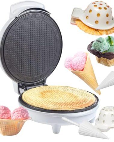 Waffle Cone & Bowl Maker for Homemade Ice Cream Cones- Includes Amazon Exclusive Bowl Press & Shaper Roller- Electric Nonstick Waffler Iron Machine for DIY Dessert Sundaes, Gift Treat for Kids Adults