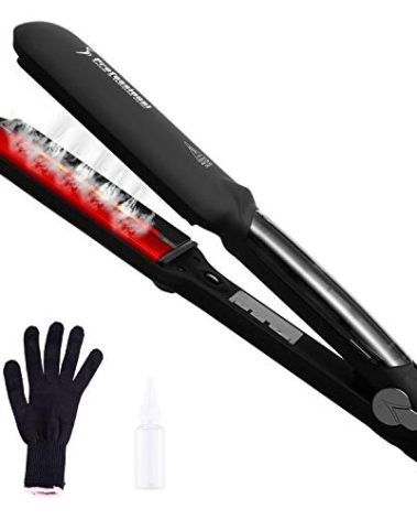 DORISILK Steam Hair Straightener and Curler Iron 2 in 1, Professional Salon Infrared Flat Iron Wide Tourmaline Ceramic Plate, Vapor Straighteners for Hair 450 Degrees Adjustable Temp, 2 Inch Black