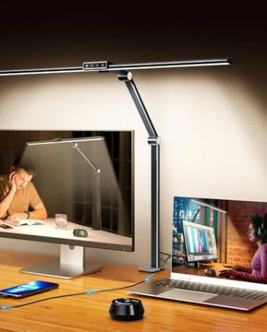 LED Desk Lamps with Clamp for Home Office,Remote Control Eye-Caring Table Lamp with Clamp,24W 7 Dimming/5 Color Modes/Timer,Adjustable Touch Led Lamp with USB Charging Port for Study Reading Work