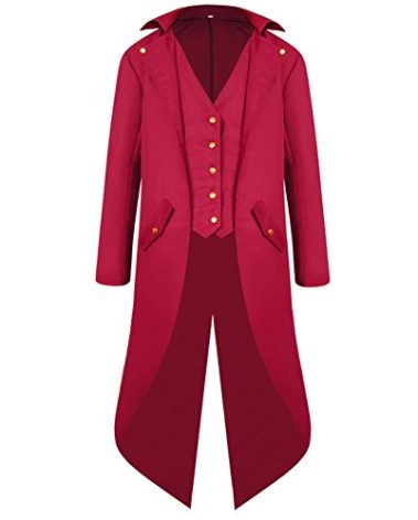 H&ZY Men's Steampunk Vintage Tailcoat Jacket Gothic Victorian Frock Coat Uniform Halloween Costume