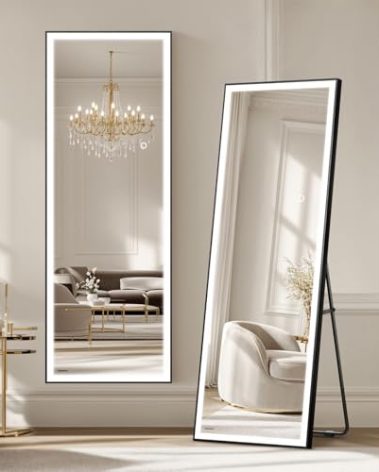 Kosmonia 56×18 LED Full Length Mirror with Lights - Wall Mounted Vertical Vanity Mirror for Bedroom & Bathroom, Full Body Backlit, Adjustable Brightness, Tempered Glass