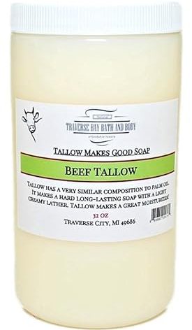Traverse Bay Bath and Body BEEF TALLOW DEODORIZED Non Hydrogenated Soap making supplies. 32 FL Oz DIY projects.