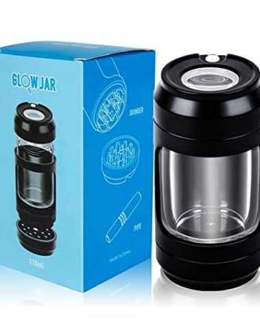 METSHOW Light-Up LED Transparent Seal Storage Jar，Magnifying Viewing Glass Airtight Jar with Grinder ，8 x Magnification Glass(Black)