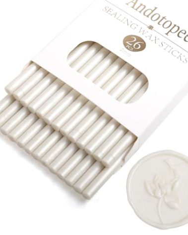 Pearl White Wax Seal Sticks 26pcs, Andotopee Glue Gun Wax Seal Sticks for Wax Seal Stamp, Premium Sealing Wax for Envelope Letter Seal Wedding Invation Craft Adhesive, Great Gift Ideas (Mini Size)