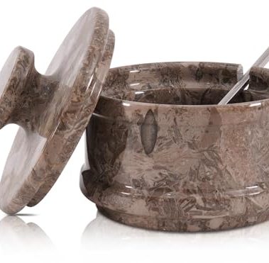 Radicaln Marble Salt Cellar with Lid 3.5" Inch Oceanic Salt Box, Seasoning Container & Spice Jars, Stone Salt Holder for Counter, Spice Jar