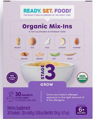 Stage 3 Mix-ins (30 Days) – Safe & Easy Early Allergen Introduction for Babies 6+ Months, Mix with Baby Food, With 9 Top Allergens: Organic Peanuts, Egg, Milk, Walnut, Cashew & More By Ready Set Food