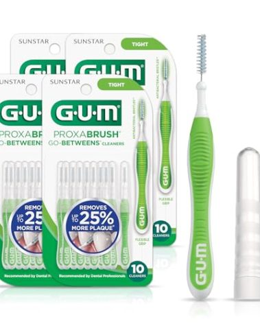 GUM Proxabrush Go-Betweens - Tight - Interdental Brushes - Soft Bristled Dental Picks for Plaque Removal Health - Safe for Braces & Dental Devices, 10 Count (Pack of 4)