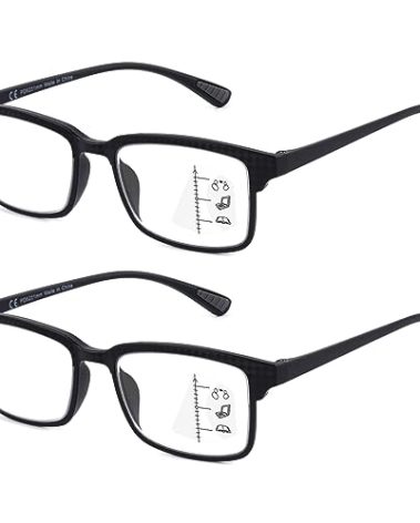 CARA 2 Pack Progressive Multifocus Reading Glasses for Men, Women Premium TR90 Frame Blue Light Blocking Computer Readers, 3ft Range Workspace (Top is not 0), 1.5 Black