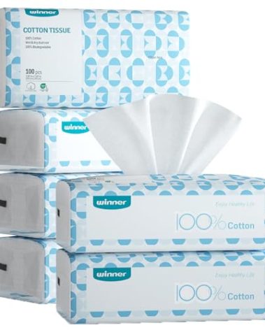 Winner Soft Face Towels, 100% USDA Biobased Facial Towels, Unscented Cotton Tissues for Sensitive Skin, OEKO-TEX Certified Face Towelettes Disposable, Makeup Remover Dry Wipes, 600 Ct, Pack of 6