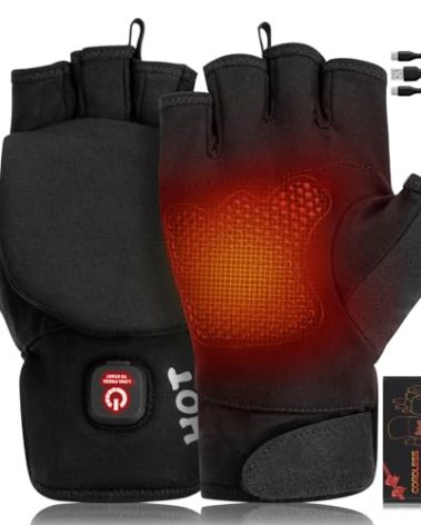 Heated Gloves for Men Women, Rechargeable Full & Half Hands Electric Gloves Heated Fingerless Touchscreen Gloves Heated Winter Hand Warmer for Work Cycling Skiing Outdoor Snow (Medium)