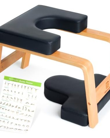 BODYWAKER Yoga Headstand Bench, Stand Yoga Chair for Balance Training, Core Strength Building, Upside Down Chair for Relaxation, Handstand Trainer Inversion Chair for Home Gym (Wood Black)