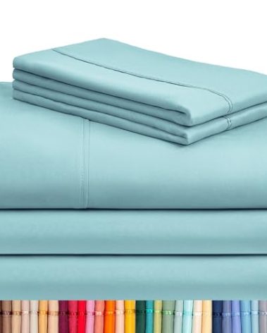 LuxClub 5 PC Split King Sheet Set, Deep Pockets Wrinkle Free Cooling Bed Sheets Hotel Bedding for Women, Men, Includes 2 Fitted Sheet, 1 Flat Sheet and 2 PillowcasesAqua