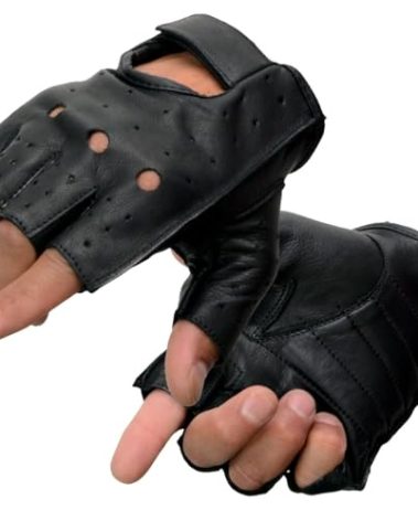 Milwaukee Leather SH195 Men's Black Leather Perforated Gel Padded Palm Fingerless Motorcycle Hand Gloves W/ ‘Open Knuckle’ - X-Large