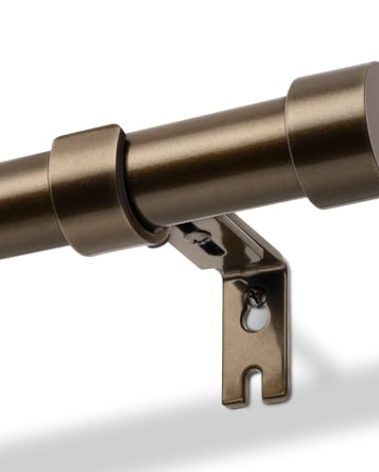 Zeerobee Curtain Rods for Windows 48 to 84, Bronze Curtain Rod, Adjustable 1 Inch Heavy Duty Outdoor/Indoor Modern Drapery Pole, 32"-86"