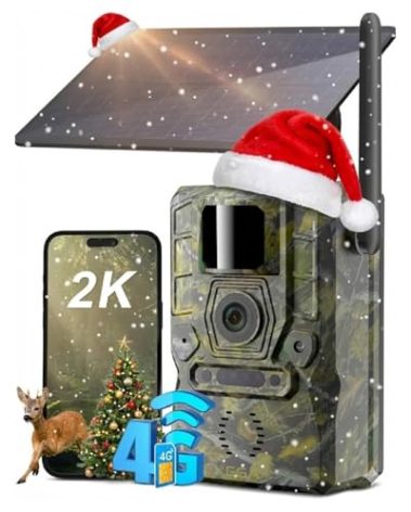 Xega 4G Solar Cellular Trail Camera with Live Feed, 2K GPS 7800mAh Wildlife Camera, No Glow 940nm Night Vision Motion Detection Instant Alarm 2-Way Audio Cloud/TF, Only Support The Build-in SIM Card