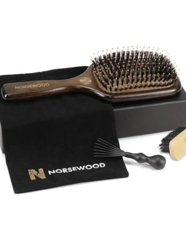 Norsewood Boar Bristle Hair Brush Set, Soft Bristle Detangler for Long, Short, Thin, Curly, Straight, or Wavy,Hairbrush for Enhancing Shine,Great for Men, Women, and Kids