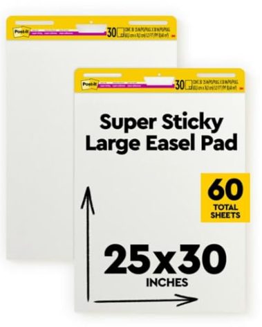 Post-it Super Sticky Easel Pad 25 in x 30 in White 30 Sheets/Pad 2 Pad/Pack Large White Premium Self Stick Flip Chart Paper Super Sticking Power (559)