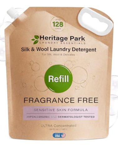 Heritage Park Silk & Wool Fragrance Free, Hypoallergenic, pH-Neutral Laundry Detergent - Dermatologist-tested, Sensitive Skin-Friendly, Enzyme-Free, Ultra Concentrated (64 fl oz Refill)