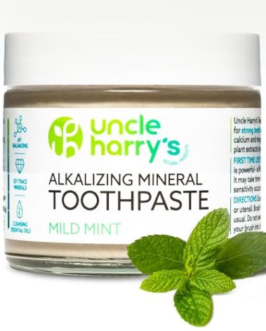Uncle Harry's Mild Mint Remineralizing Toothpaste | Natural Whitening Freshens Breath & Promotes Enamel | Vegan Fluoride Free Toothpaste, 3 Oz