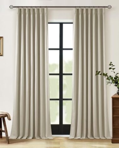 Neutral Pinch Pleat Linen Blackout Curtains 108 Inches Long 2 Panel Set for Living Room Back Tab Pleated Drapes Room Darkening Light Blocking Window Curtain for Bedroom Cottage Farmhouse Taupe 9 FT
