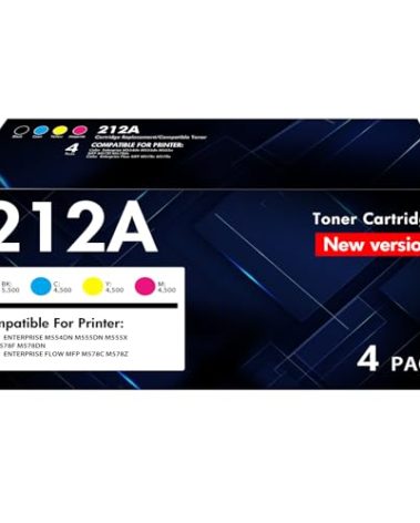 212A 212X Toner Cartridges 4 Pack (with Chip) Compatible for HP 212A 212X W2120A W2120X for HP Color Laserjet Enterprise M555dn M554dn M555x M555 M554 Series Printer Ink (New Version-BK/C/Y/M)