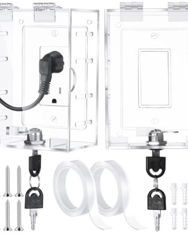 Briwooody 2 Pcs Safety Outlet Cover Box Clear Lock Box with Key Covers for Electrical Outlets, Provides Space Inside for Plugs, Proof Socket Covers Ease Operation