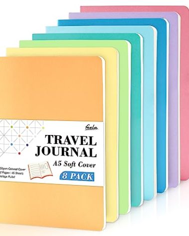 feela 8 Pack Soft Cover Journal Bulk, Notebooks College Ruled for Work, Lined Travel Journal for Students Women, Note Taking Notebook School Supplies Business Writing, 8.2” x 5.5”, A5, Pastel Colors