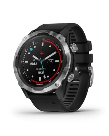 Garmin Descent Mk2, Watch-Style Dive Computer, Multisport Training/Smart Features, Stainless Steel with Black Band, 010-02132-00