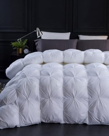 Three Geese Pinch Pleat Waterfowl Feathers and Down Comforter Palatial King Size Duvet Insert,750+ Fill Power,1200TC 100% Cotton, Premium All Seasons White Warm Hotel Comforter with 8 Tabs.