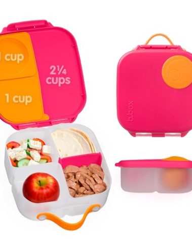 b.box Mini Lunch Box, Bento Box for Kids, Snack Container with 2 Leak Proof Compartments, Reusable Snack Containers with Lids, Kids Lunch Boxes Ages 3+, BPA Free, 4 1/4 Cup Capacity (Strawberry Shake)