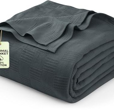 Utopia Bedding Smoke Gray 100% Cotton Blanket [Big Size - 120x120 Inch] 350GSM Lightweight, Soft and Breathable Thermal Blanket for All Seasons