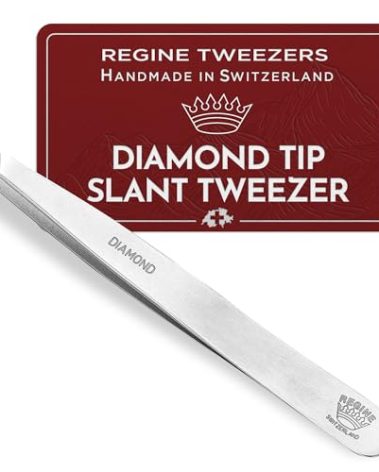 Professional Tweezers Diamond Slant Tip - Diamond Tip Tweezers for Men & Women - High Precision Design for Face, Eyebrow, Hair & Grooming - Stainless Steel Handmade Beauty Tool