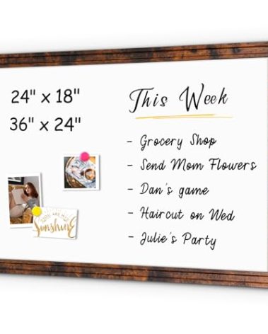 4 THOUGHT Dry Erase Board, 36" x 24" Magnetic Whiteboard Brown Vintage Wood Frame Wall-Mounted White Board Decorative Notice Board School, Office, Home, 8 Magnets 4 Markers 1 Eraser